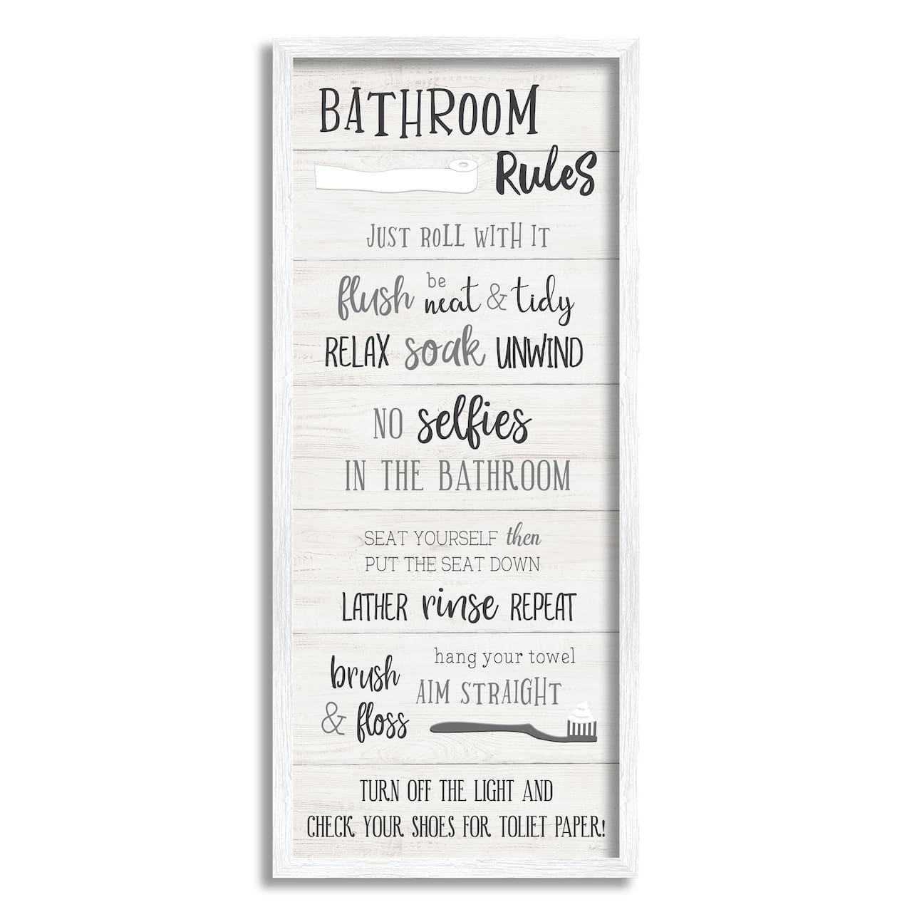 Stupell Industries Bathroom Rules Sign Toilet Paper Fun Phrases Framed Wall Art
